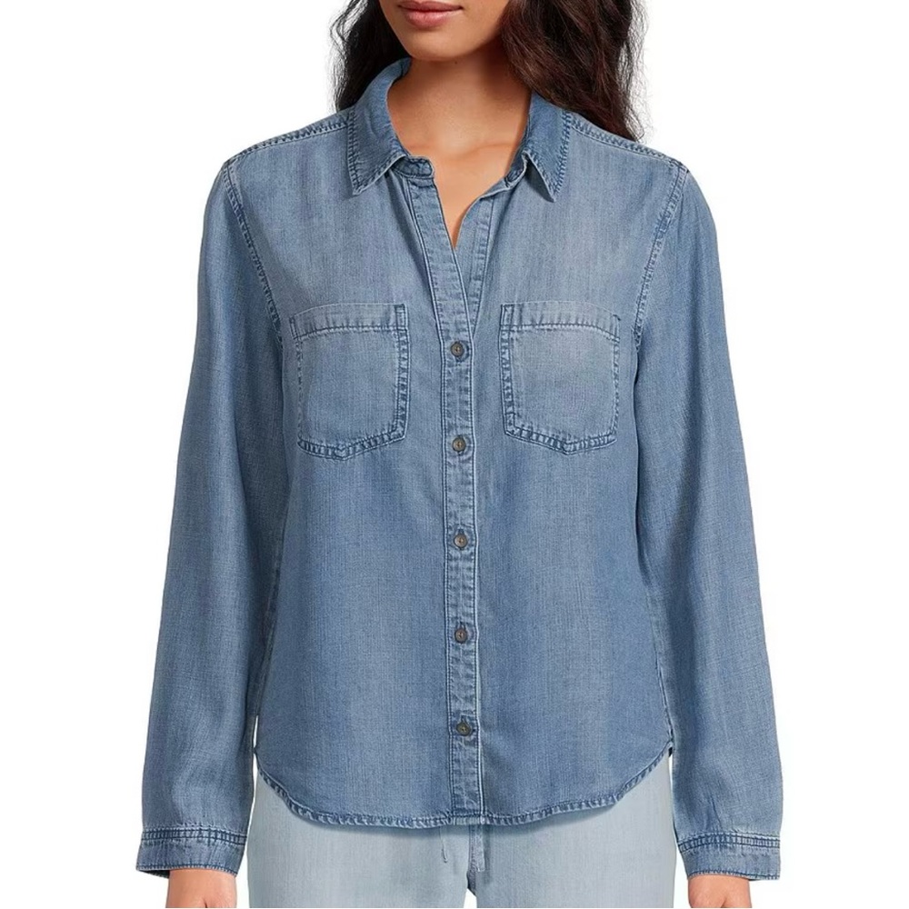 Anthropologie Shirt Women XS Cloth & Stone Chambray Button-Up Blue Casual Preppy